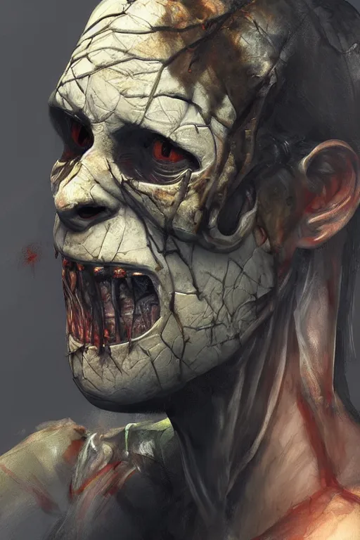 Image similar to beautiful clean oil painting of killer from dbd dead by daylight, portrait study by bernie wrightson, detailed, stunning, realistic