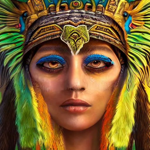 Prompt: mayan ruler artists portrait wild jungle fantasy detailed digital painting beautiful face concept art sharp focus depth field blur illustration