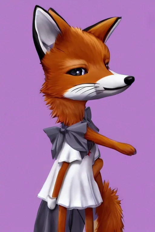 Image similar to a fox fursona wearing a maid outfit, highly detailed, digital art, trending on artstation, furry art