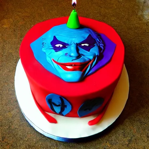 Prompt: a birthday cake in the shape of the joker