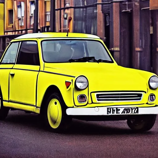 Prompt: a yellow trabant in berlin, illustration