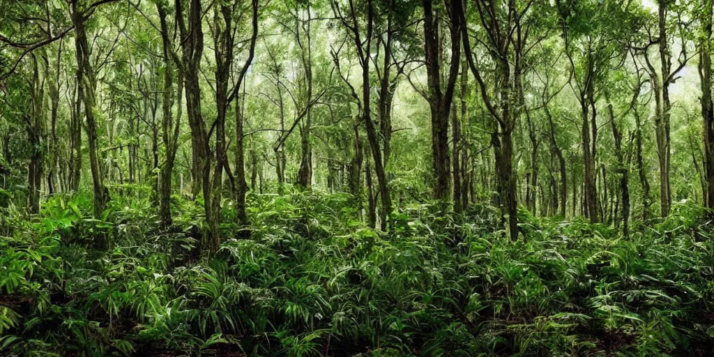 Prompt: time square but on every screen there is a forest, overgrown with plants, natural lighting, beautiful composition