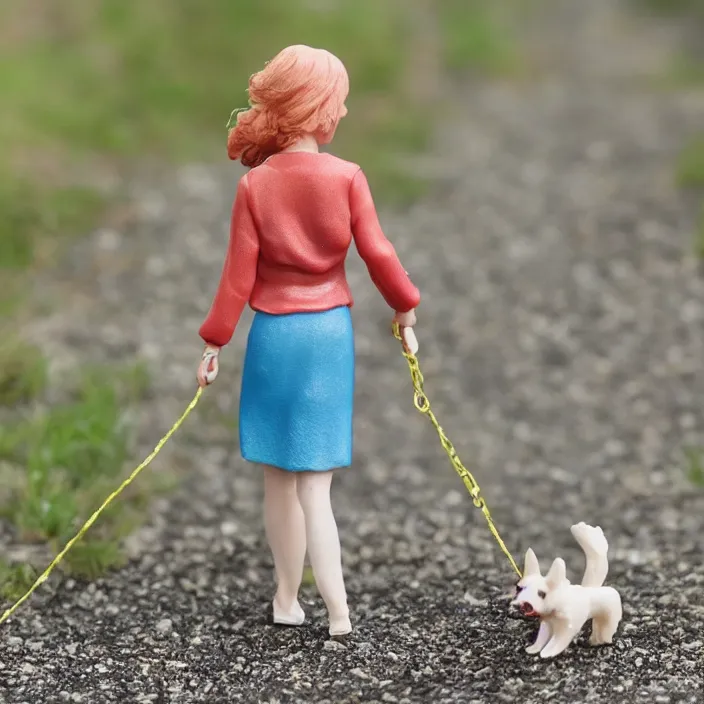 Image similar to 80mm resin detailed miniature of a Girl walking her dog, Product Introduction Photos, 4K, Full body,