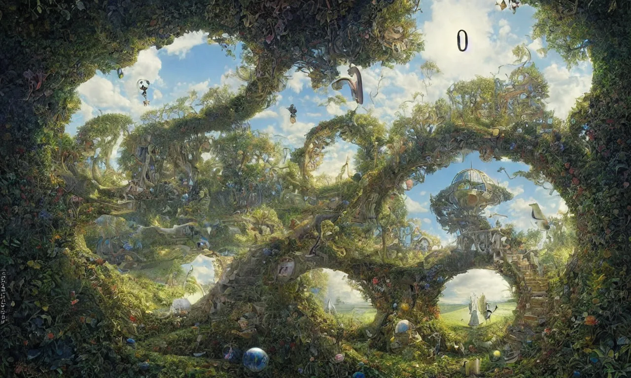 Prompt: the eye of sight falling down the rabbit hole of alice in wonderland, art by james gurney and greg rutkowski and rene magritte, surrealism by salvador dali, very detailed, high resolution, symmetry, volumetric lighting