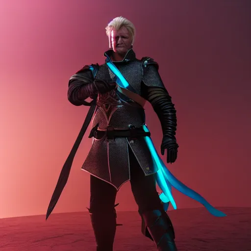 Prompt: rutger hauer as a fantasy rogue dressed as a knight, wide shot, porcelain skin, pink twintail hair and cyan eyes, ultra detailed, digital art, unreal engine 5, octane render, 2 d anime, 8 k