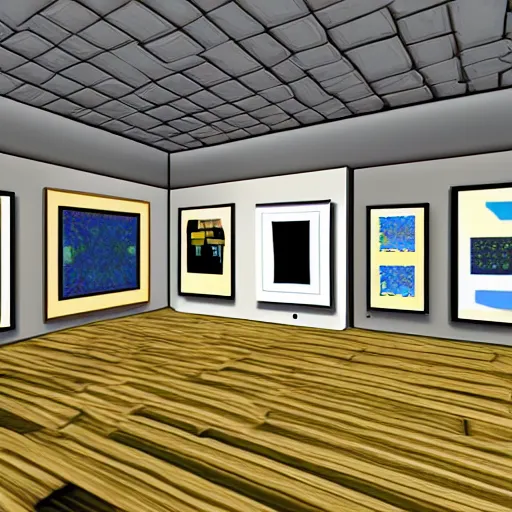 Image similar to virtual art museum, net art, ps 1 graphics, prerendered graphics, # screenshotsaturday