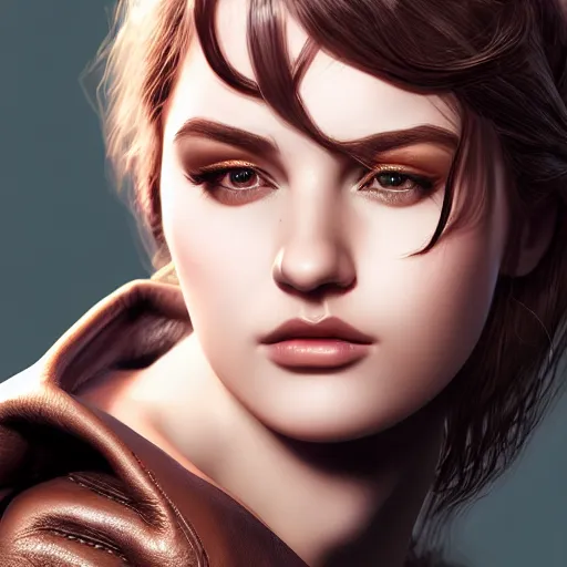 Image similar to a beautiful detailed 3 d matte portrait of sanna marin, by artgerm, leather jacket, fantasy, volumetric lighting, high details