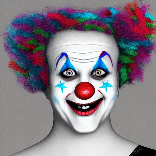 Image similar to female clown girl clowngirl. in the style of. highly realistic