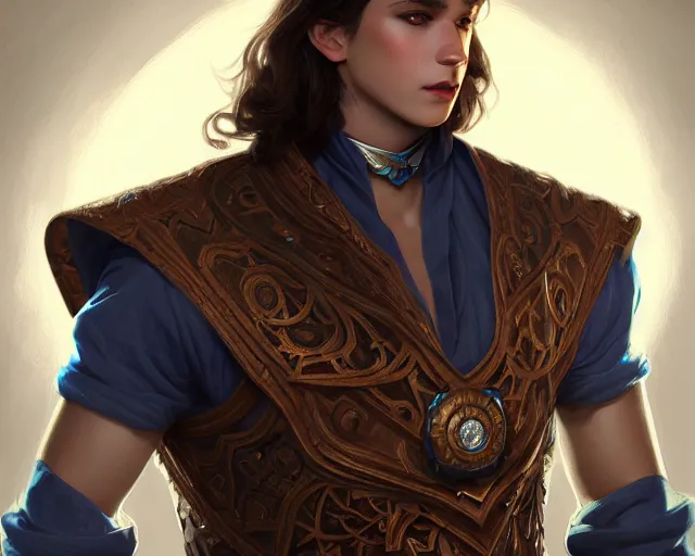 Image similar to young shadow mage male, wearing a vest with diamond pattern, joyful, d & d, fantasy, intricate, elegant, full body, highly detailed, digital painting, artstation, concept art, matte, sharp, illustration, hearthstone, art by artgerm and greg rutkowski and alphonse mucha