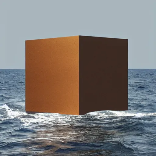 Image similar to a cube in the middle of the sea in the style of richard serra