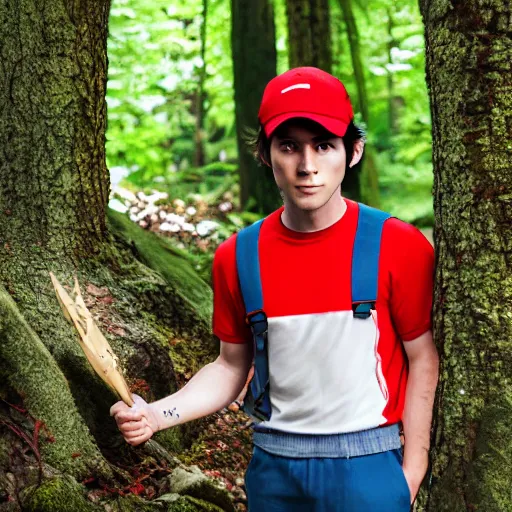 Prompt: realistic photo of ash ketchum in a forest, well lit, real, photogenic, detailed, 8 k, global illumination