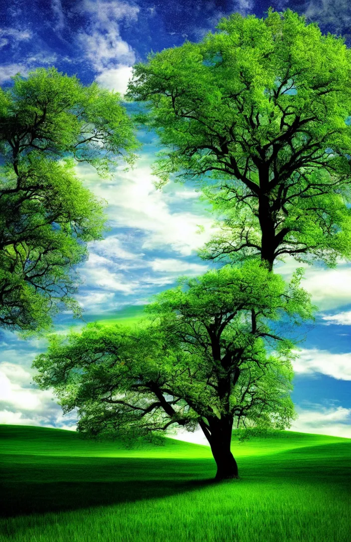 Prompt: windows XP bliss with tree wallpaper