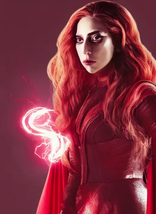Prompt: screen of lady gaga as the scarlet witch in wandavision, High resolution. Highly detailed. Dramatic. 8k.4k.