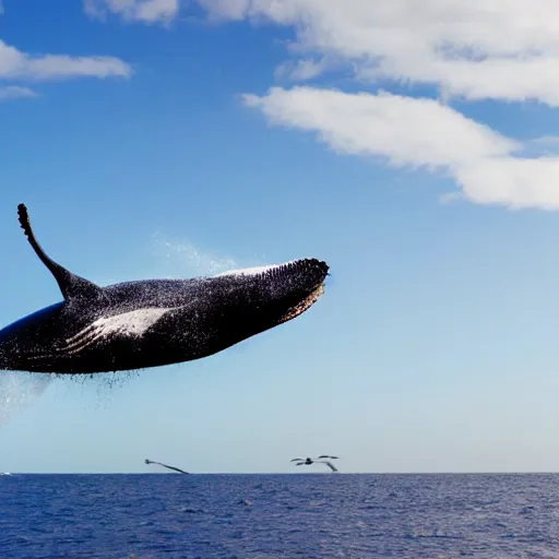 Prompt: a whale flying an airplane