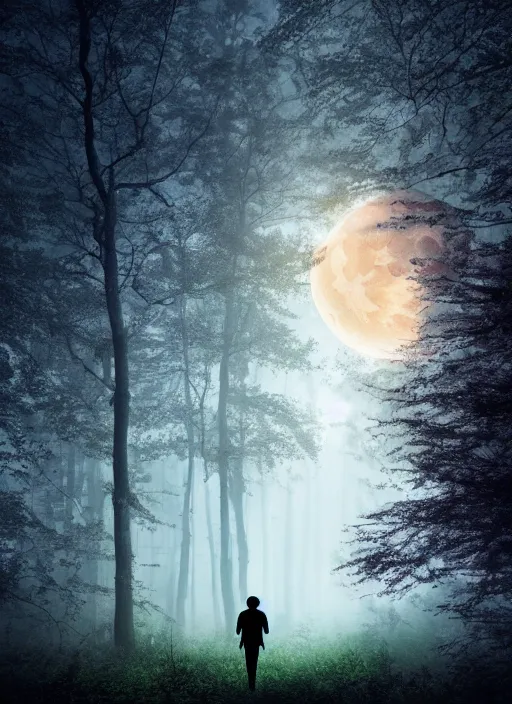 Prompt: thriller book cover of a forest with moon, realistic concept, unsplash photography, shutterstock, getty images, highly detailed digital art, artstation