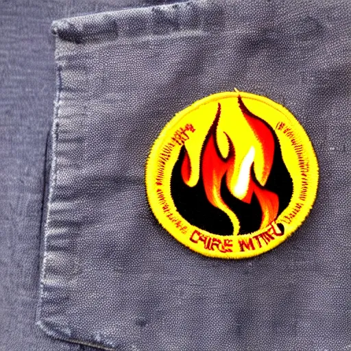 Prompt: a photo of a retro vintage minimalist clean fire flames warning caution patch