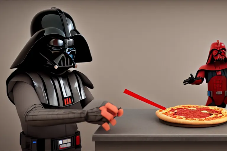 Prompt: still from a pixar movie of darth vader making a pizza, high quality 3 d render, movie, pixar, renderman, 4 k, artstation