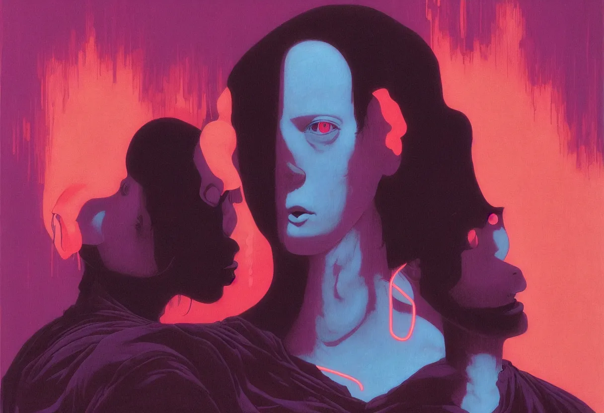 Image similar to todd solondz met a woman who couldn't handle the pain of the world, vivid colors, neon, art by ( ( ( kuvshinov ilya ) ) ) and wayne barlowe and francis bacon and artgerm and wlop and william - adolphe bouguereau