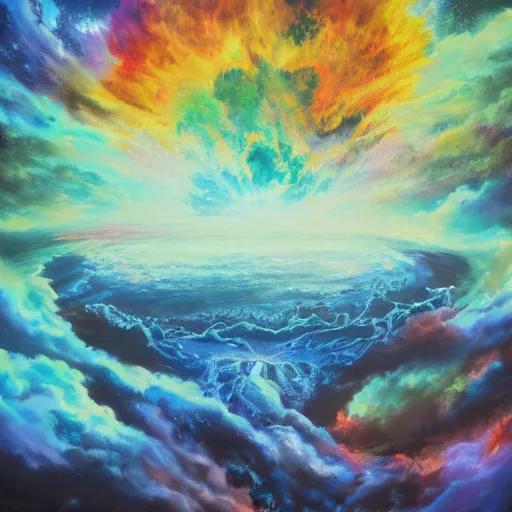 Image similar to The earth and sky Happiness and rage at battle the art between the fire, art Station, 4k UHD, war of colors