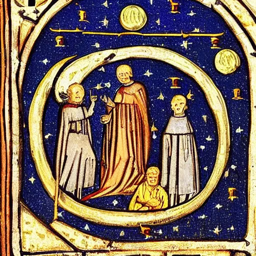 Image similar to the moon landing, medieval art style