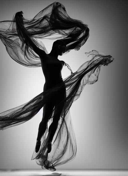 Image similar to a Photorealistic dramatic hyperrealistic render of a glamorous beautiful Female smoke dancer by Ken Brower and Deborah Ory of NYC Dance project,Lois Greenfield,Flowing cloth and smoke,Beautiful dynamic dramatic dark moody lighting,volumetric,shadows,cinematic atmosphere,Octane render,8K