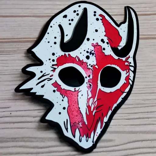 Image similar to die cut sticker, princess mononoke mask, splatter paint