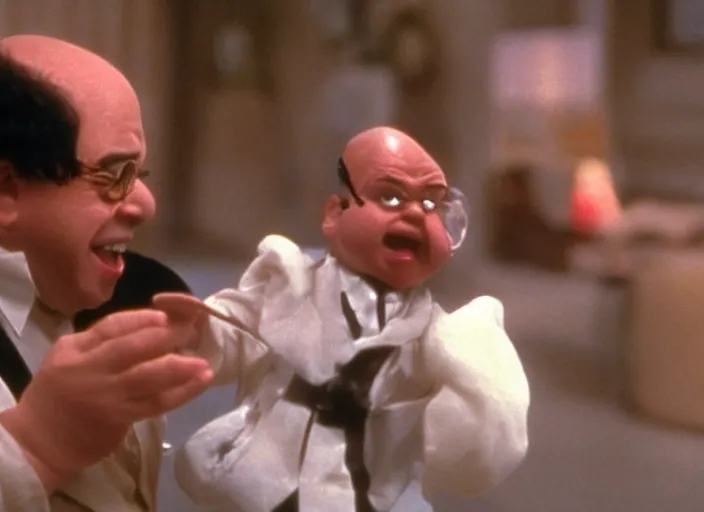 Image similar to film still of Danny Devito as Mini Me from Austin Powers