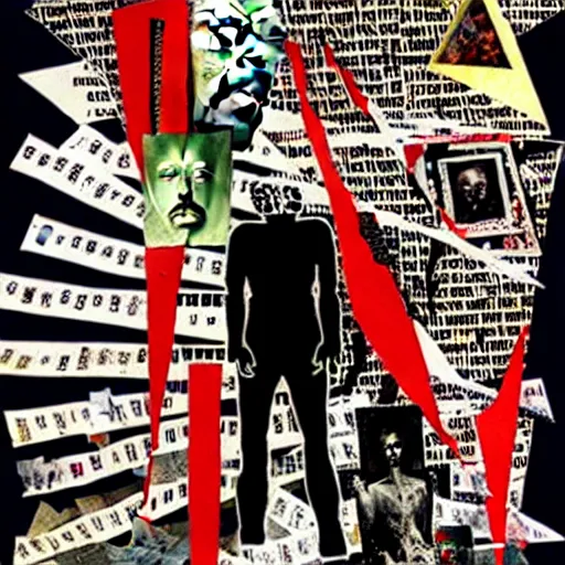 Image similar to a paper collage of armageddon, a god of death stands in the middle, kurt schwitters, richard hamilton, joe webb, chambliss giobbi, lynn skordal, derek gores, barbara kruger, jacques villegle.