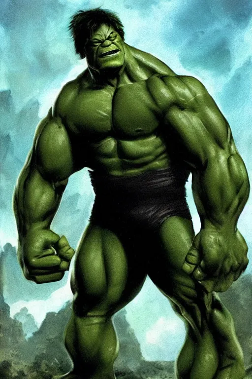 Image similar to hulk with a small anchovy head