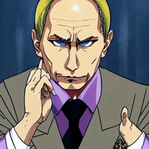 Image similar to putin in jojo bizarre adventure, very anime style