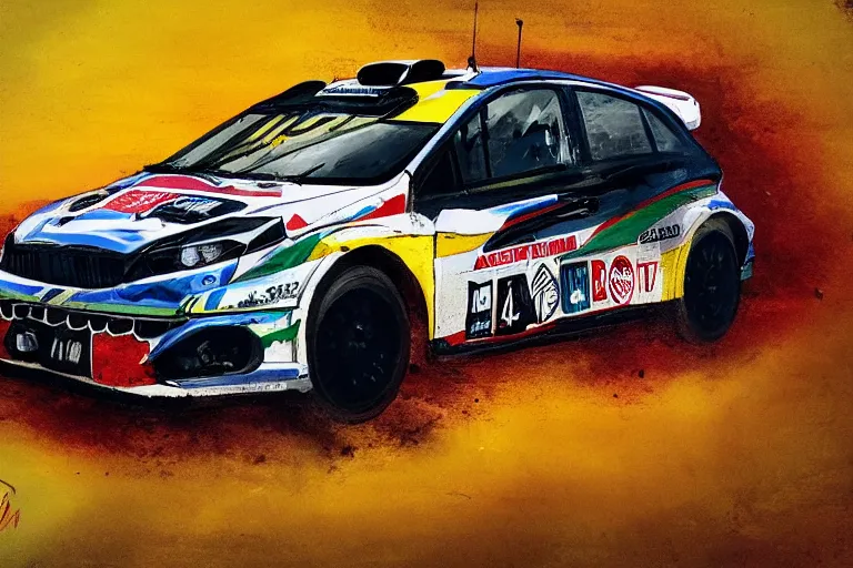 Image similar to a rally car in the style of rafael albuquerque