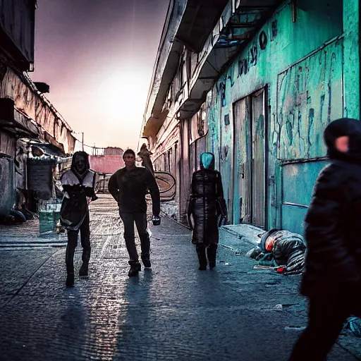 Prompt: people are walking past plasmacraft, back from work in a Russian cyberpunk slum city called Neo Norilsk on the Moon, black sky with Milky Way, bright sun, diverse, lively, black sky full of stars, blinding bright sun, sci-fi, lots of flying cars, levitation, cyberpunk outfits, photorealistic, grainy, 35mm, intricate, very very beautiful, elegant, smooth, cinematic, Unreal Engine 5, by Beeple, trending on Artstation HD