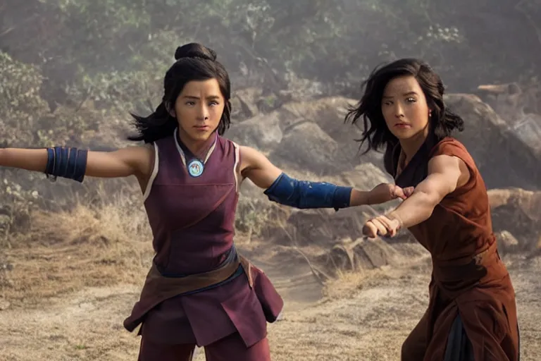 Image similar to live action film still of korra in the new fantasy movie, cinematic lighting