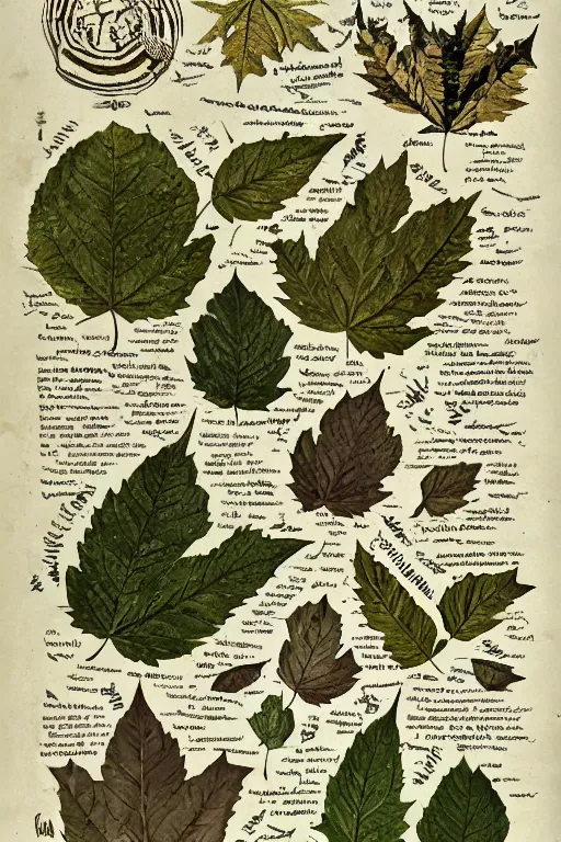 Image similar to scan of the cursed leaves of an old cursed herbarium, by john howe, infographic, textbook, marginalia, cursed, alien