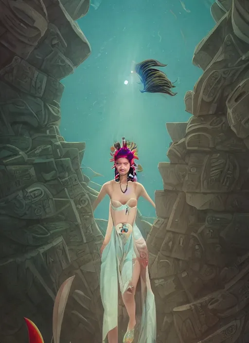 Image similar to lee jin - eun in luxurious dress emerging from turquoise water in egyptian pyramid city during an eclipse by peter mohrbacher, conrad roset, m. k. kaluta, martine johanna, rule of thirds, elegant look, beautiful, chic, face anatomy, cute complexion