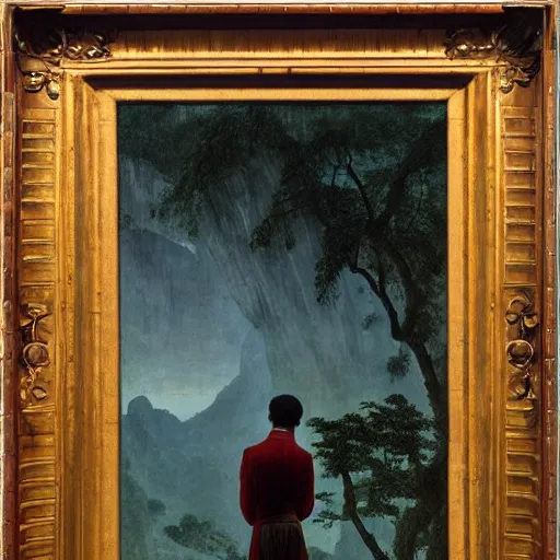 Image similar to a young man in guilin, by caspar david friedrich,