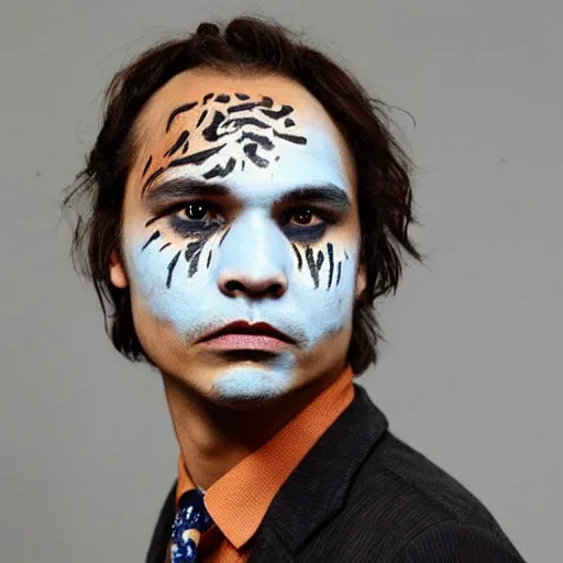 Prompt: portrait of frank dillane with tiger face paint, realistic, detailed, intricate