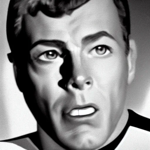 Image similar to photograph of captain j. kirk from star trek looking amazed with his mouth and eyes wide open. film still, detailed face!!, ultra realism, dramatic lighting, zeiss lens, canon eos, dynamic pose, 8 resolution, hyperrealism