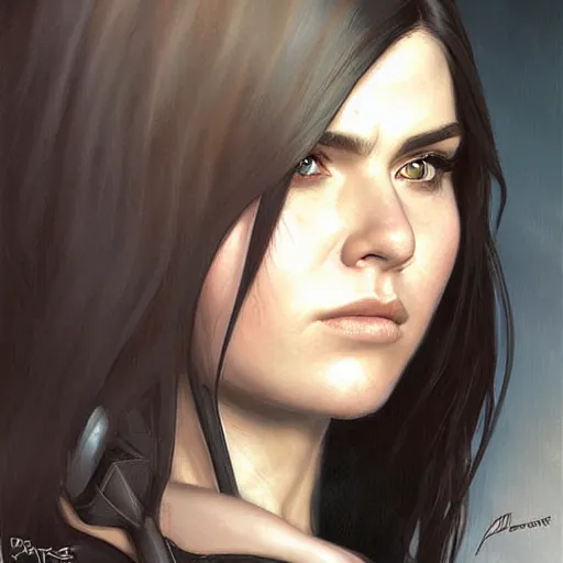 Image similar to digital art, portrait of octavia blake in the 100 tv show, by artgerm, by krenz cushart, by peter kemp, by ross tran