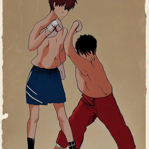 Image similar to anime still of a boy boxing, studio ghibil style,