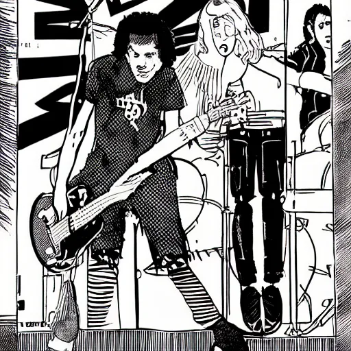 Prompt: A punk rock album from the 70s, illustration, b&w, slightly minimal, comic book style, by Raymond Pettibon