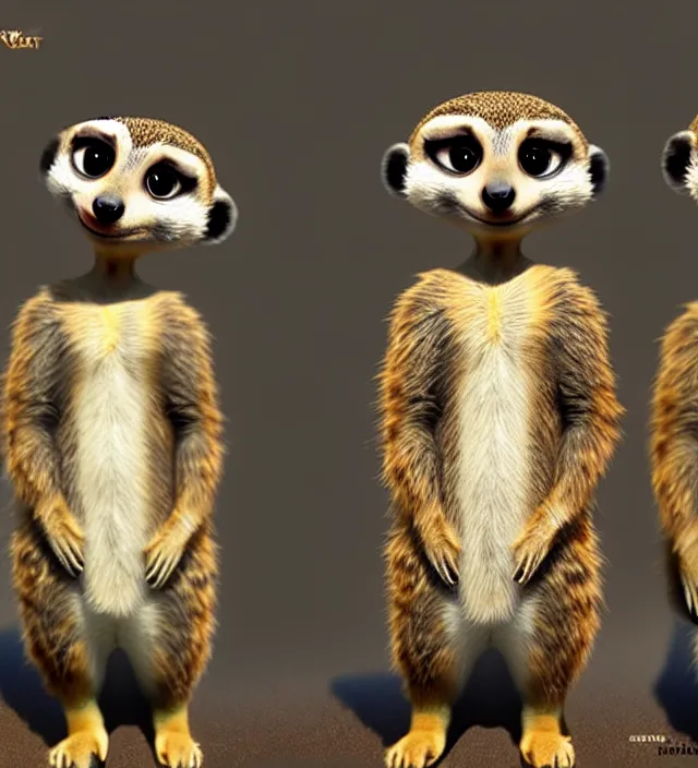 Image similar to a cute meerkat in the style of zootopia
