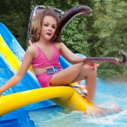 Image similar to a girl finds a snake on a water slide