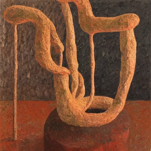 Image similar to a detailed impasto painting by shaun tan and louise bourgeois of an abstract forgotten sculpture by the caretaker and ivan seal