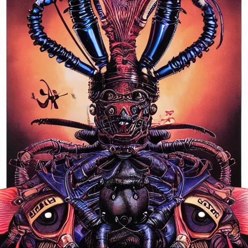 Prompt: portrait of crazy black lobster man, symmetrical, by yoichi hatakenaka, masamune shirow, josan gonzales and dan mumford, ayami kojima, takato yamamoto, barclay shaw, karol bak, yukito kishiro