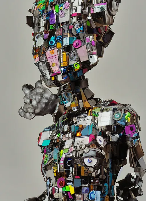 Image similar to studio photograph of a contemporary art sculpture of a modular quirky yorha android, by hikari shimoda, by jack gaughan