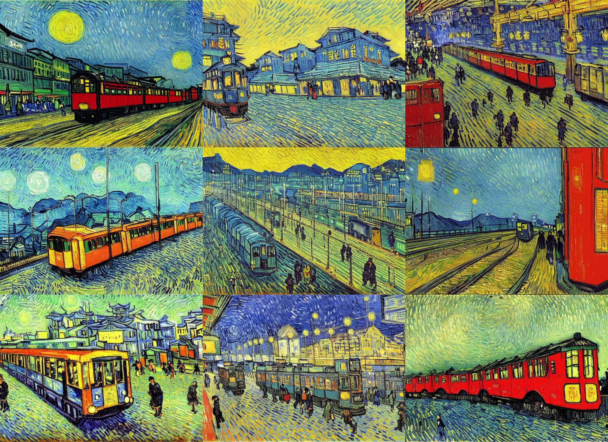 Prompt: the hong kong mtr, painting by van gogh, post impressionism