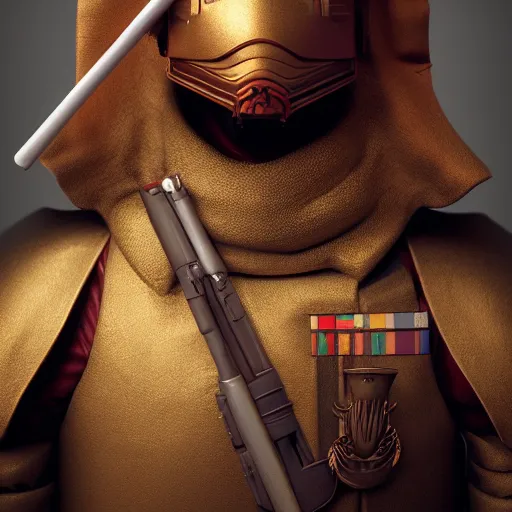 Image similar to portrait of a soldier, renaissance style, star wars character, volumetric lights, symmetry, headpiece, trending on artstation, sharp focus, leica, studio photo, intricate details, highly detailed