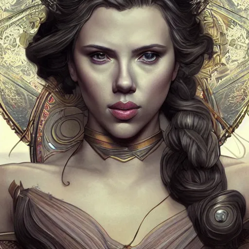 Prompt: Scarlett Johansson as a archer, cute, fantasy, intricate, elegant, highly detailed, centered, digital painting, artstation, concept art, smooth, sharp focus, illustration, art by artgerm and H R Giger and alphonse mucha