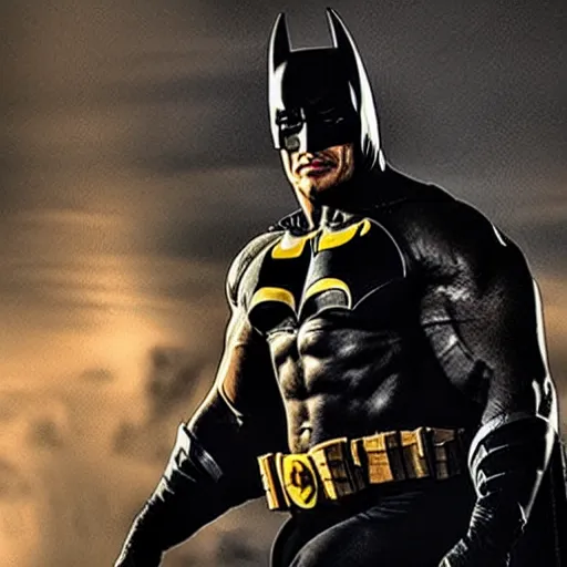 Image similar to Dwayne Johnson as batman , cinematic,